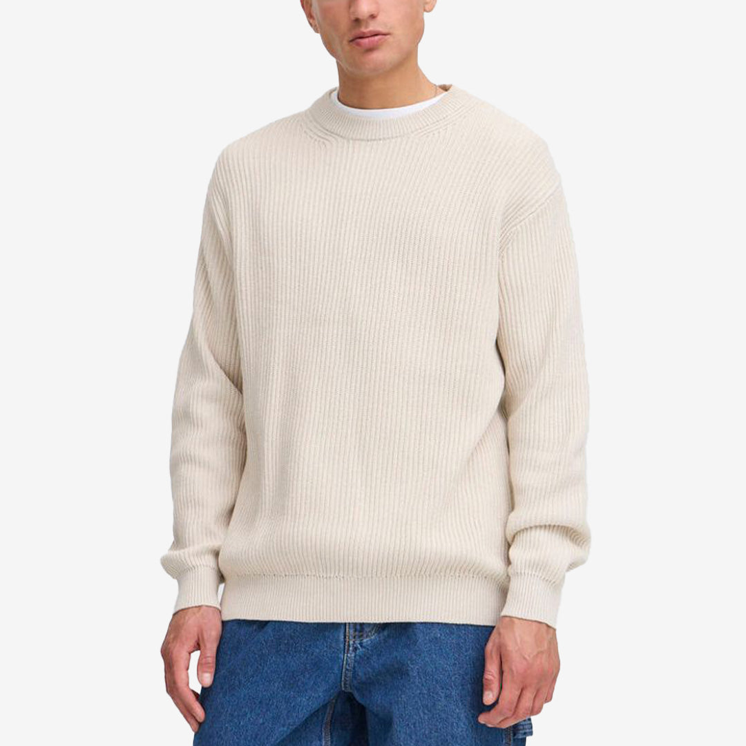 SDGIA pullover herr i färgen Oatmeal, beige bomullströja med rund hals