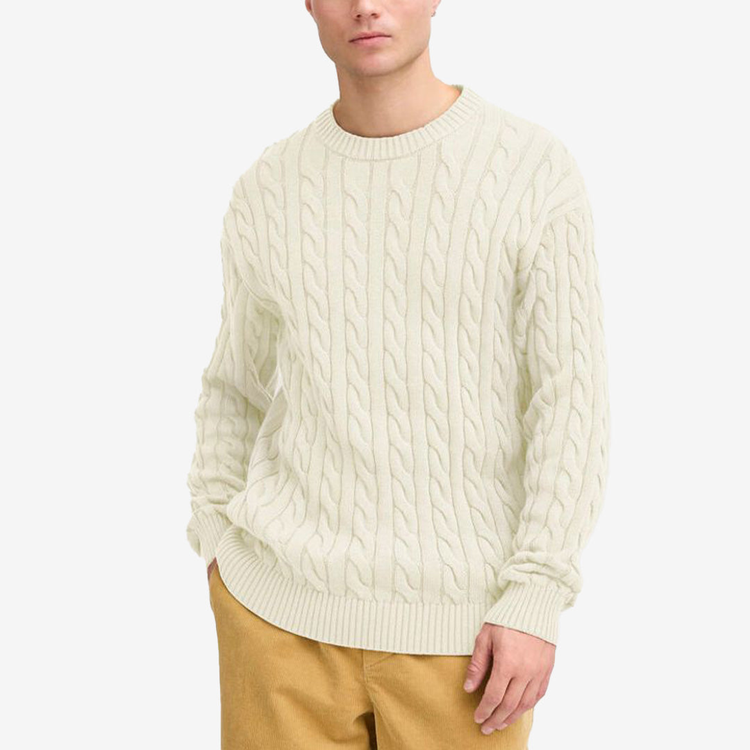 SDMALCOLM pullover herr i färgen Pristine, stickad bomullströja med rund hals