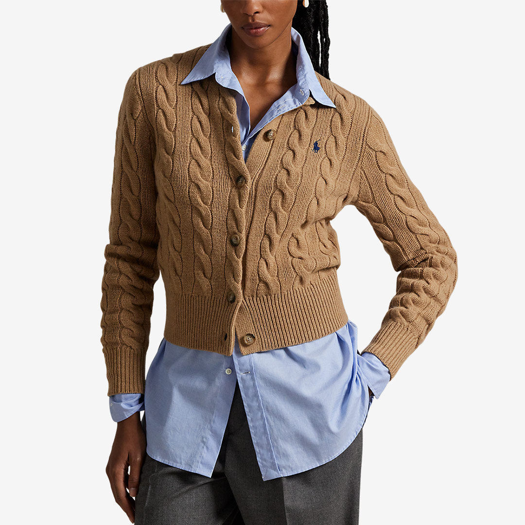 Polo Ralph Lauren ribbstickad kofta dam Camel Melange 211972104001