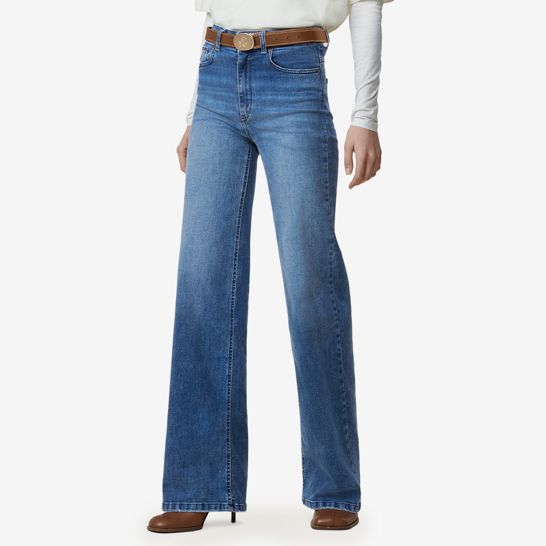 Lois Palazzo jeans i färgen Cobalt Stone med mid-rise och vid passform.