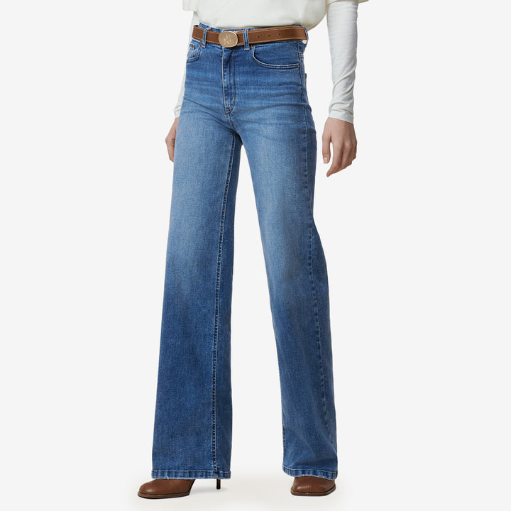 Lois Palazzo jeans i färgen Cobalt Stone med mid-rise och vid passform.