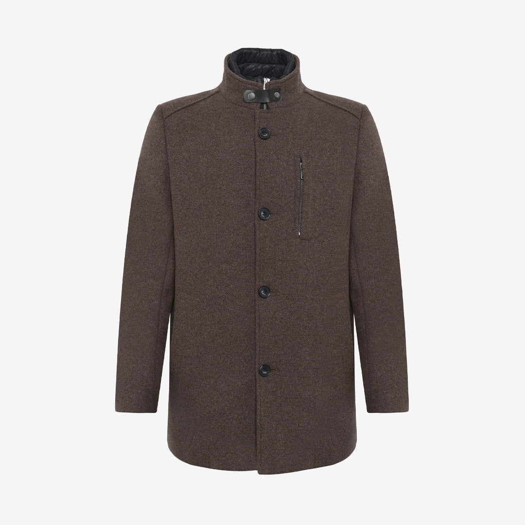Rock & Blue Valentin Coat ullkappa för herr i Greybrown Melange med klassisk design och modern silhuett.