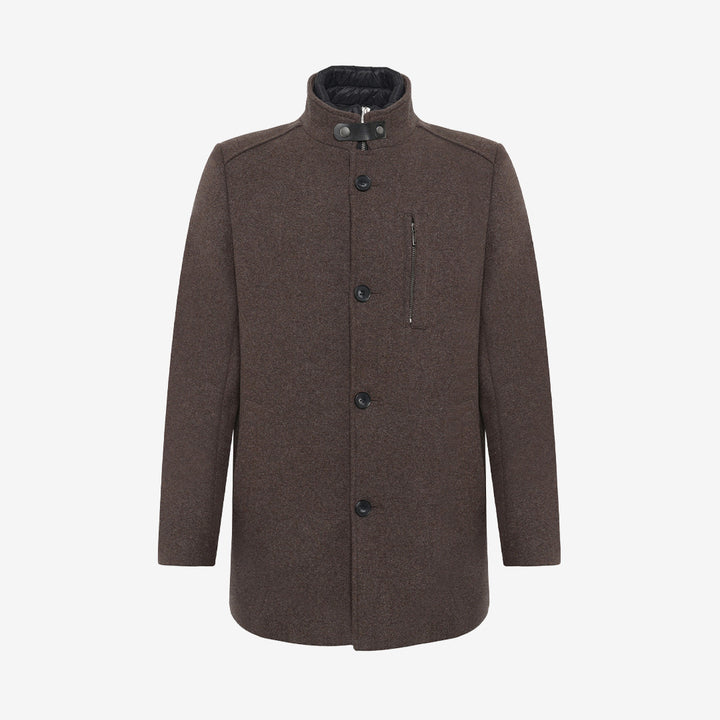 Rock & Blue Valentin Coat ullkappa för herr i Greybrown Melange med klassisk design och modern silhuett.