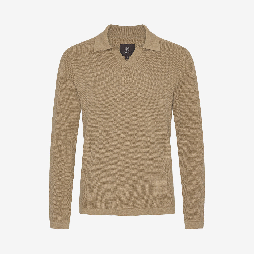 Sandfärgad bomullströja med bowlingkrage – Cotton Bowling Collar