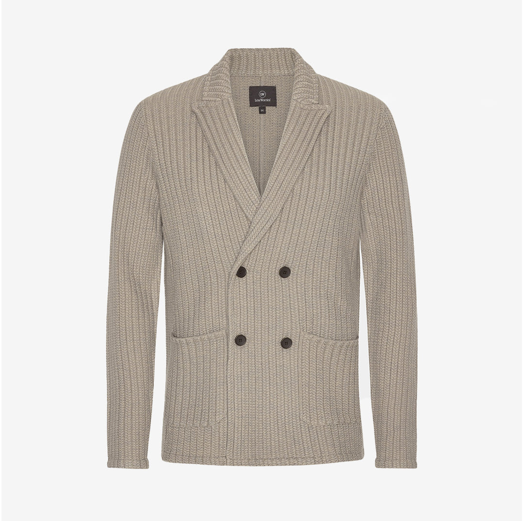 Taupe kabelstickad blazer i merinoull – Merino Cable Blazer