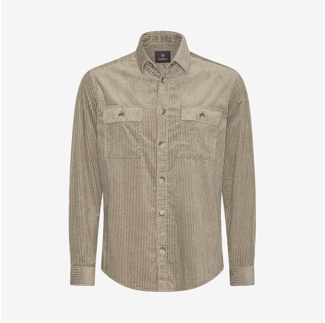 Taupe cordskjorta i bomull med bröstficka och cut-away-krage – Cord Shirt
