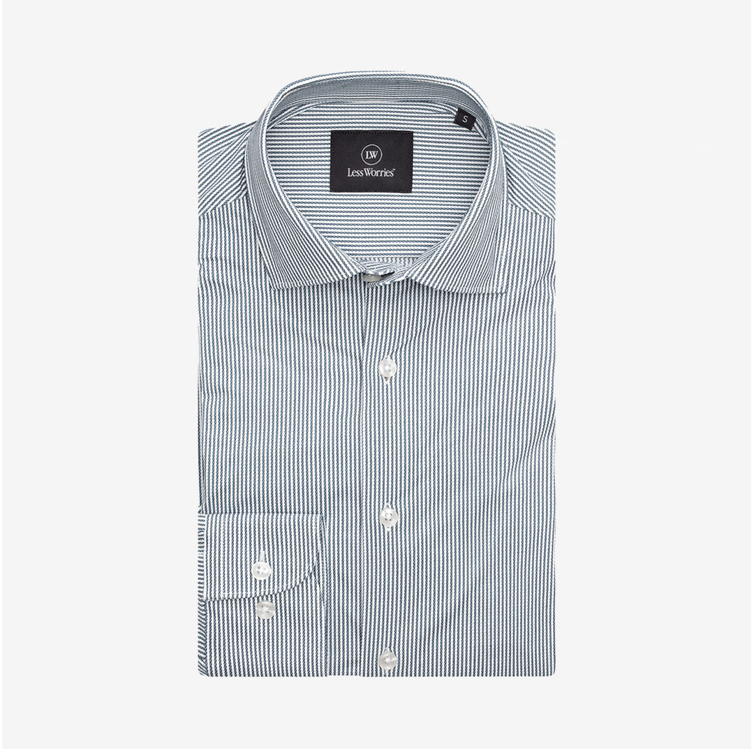 Blå pinstripe stretchskjorta i nylonblandning med button-down-krage – Stretch Shirt
