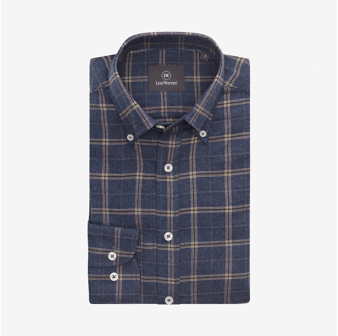 Blå flanellskjorta i bomull med button-down-krage och pärlemorknappar – Flannel Shirt