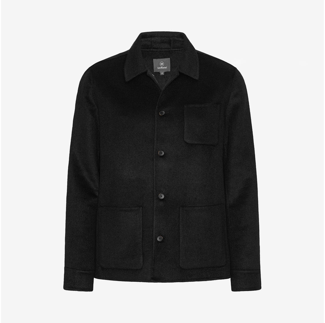 Svart overshirt i ullblandning med knappslå och sidfickor – Wool Overshirt