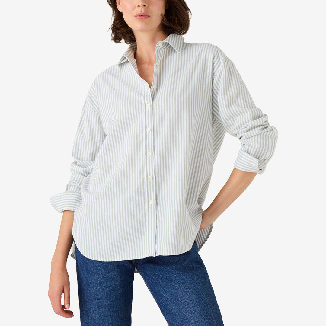 Grön- och vitrandig Lexington Casual Organic Cotton Flannel Shirt i ekologisk bomullsflanell.