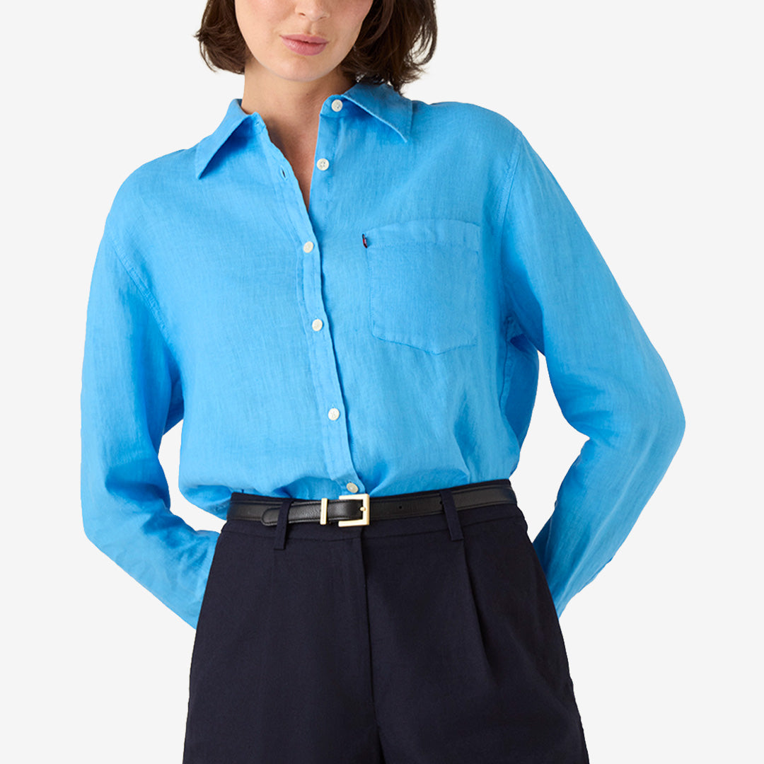 Blå linneskjorta i 100% linne från Lexington med avslappnad passform