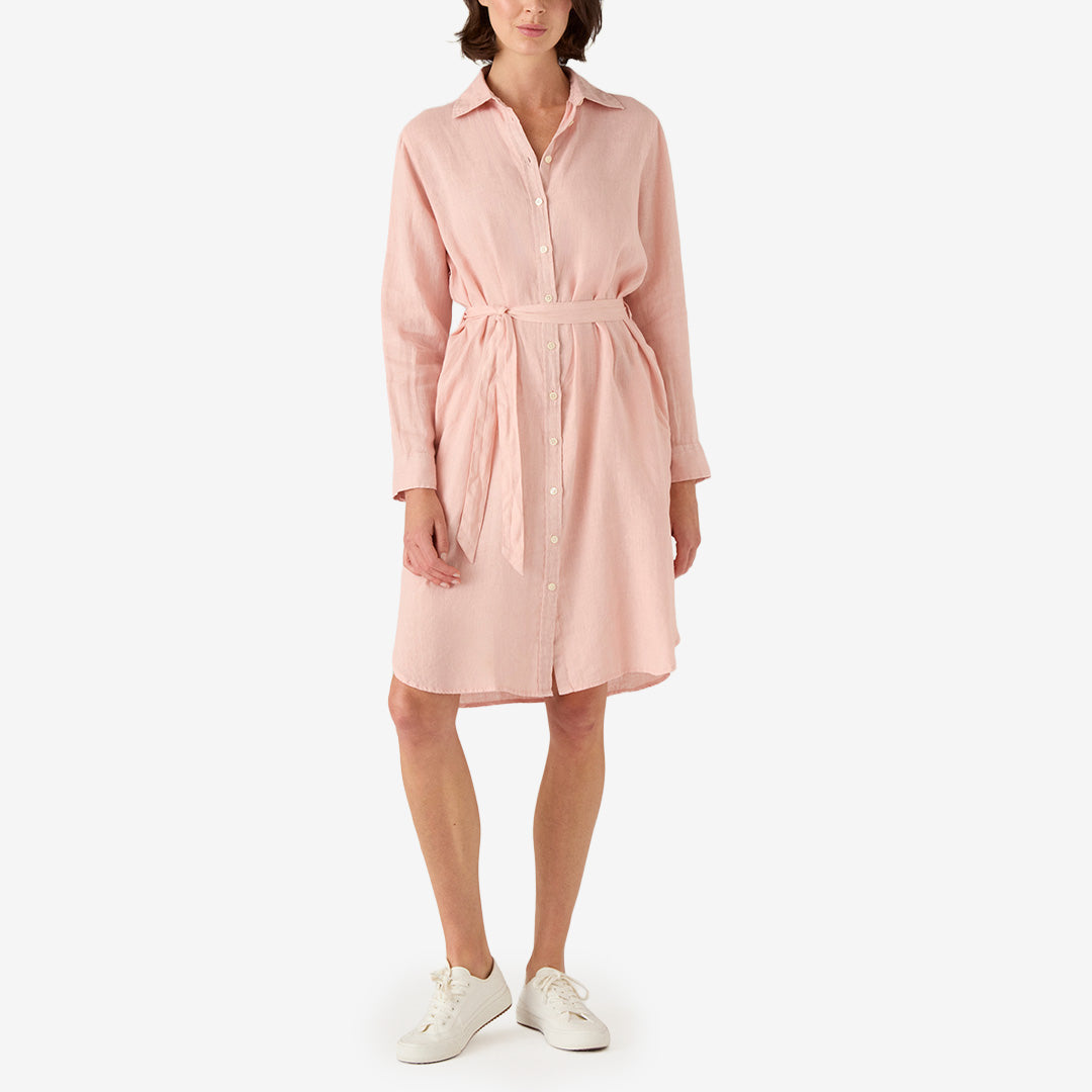 Rosa skjortklänning i 100% linne från Lexington med klassisk skjortkrage