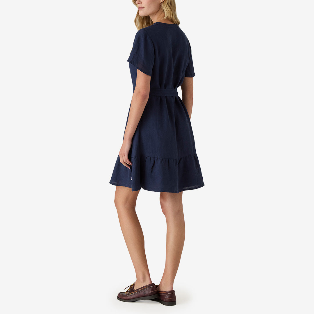 Belted Linen V-neck Dress