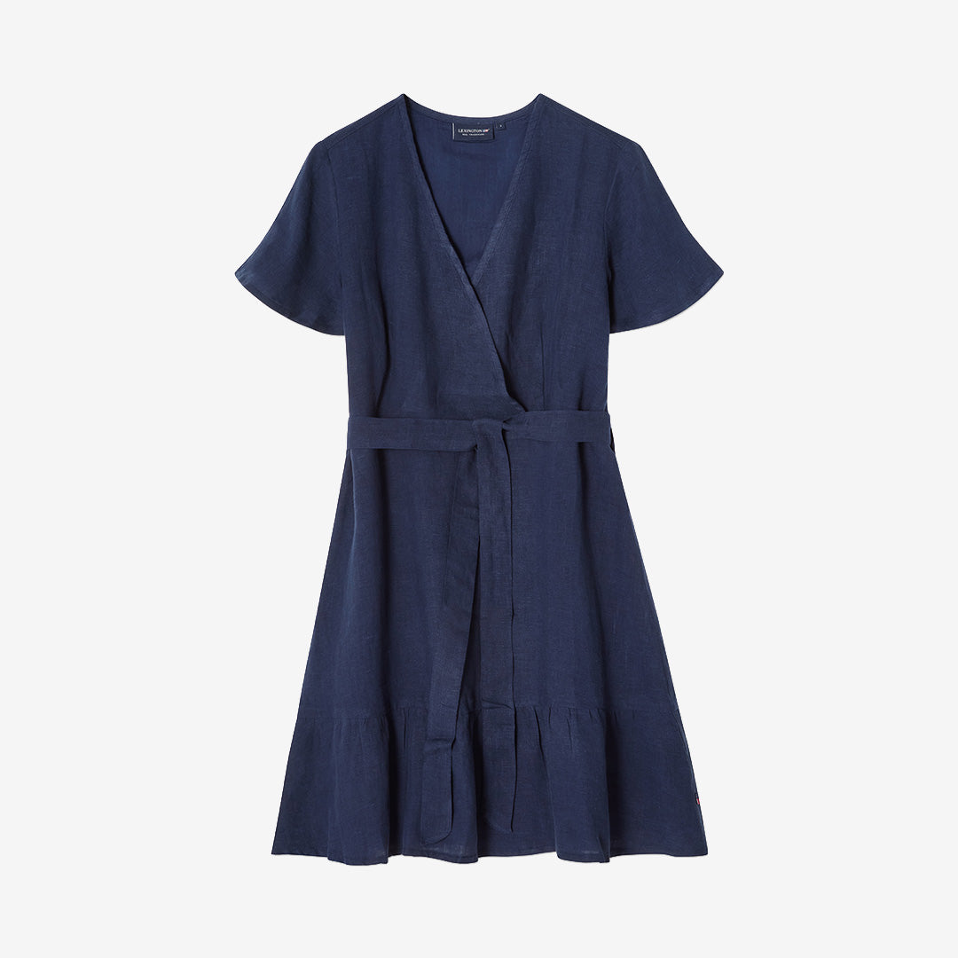 Belted Linen V-neck Dress