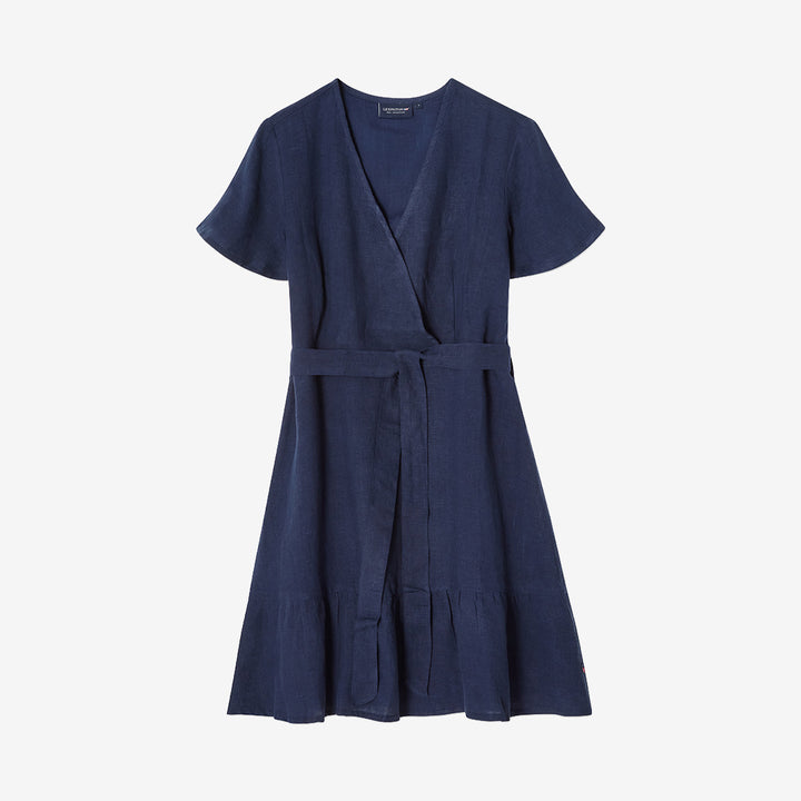 Belted Linen V-neck Dress