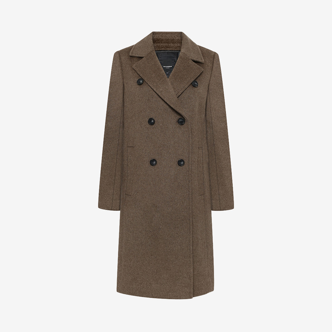Rock & Blue Helena Coat ullkappa för dam i Mole Brown Melange med klassisk design och modern silhuett.