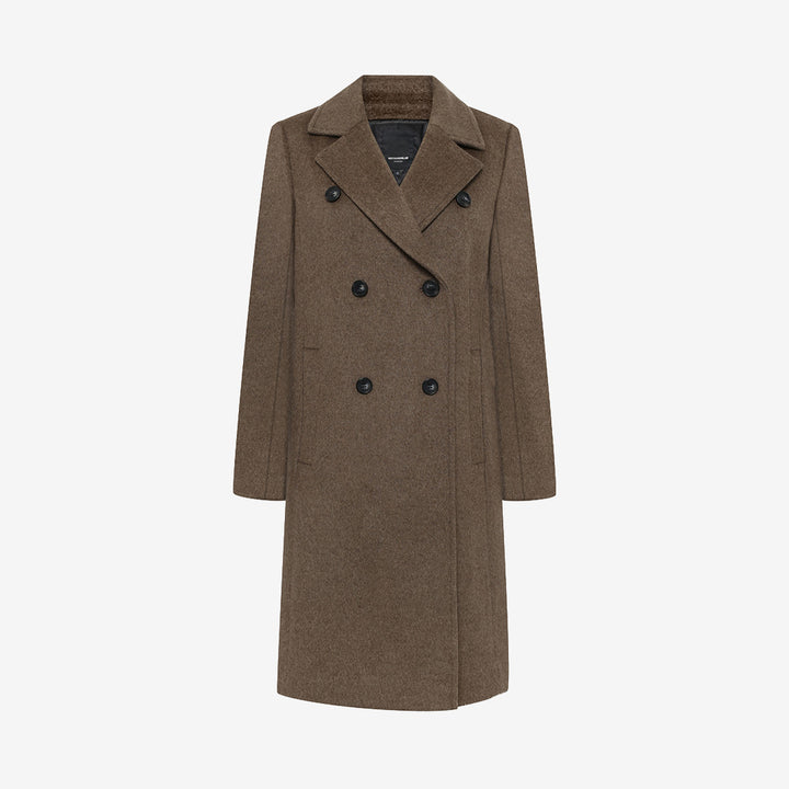 Rock & Blue Helena Coat ullkappa för dam i Mole Brown Melange med klassisk design och modern silhuett.