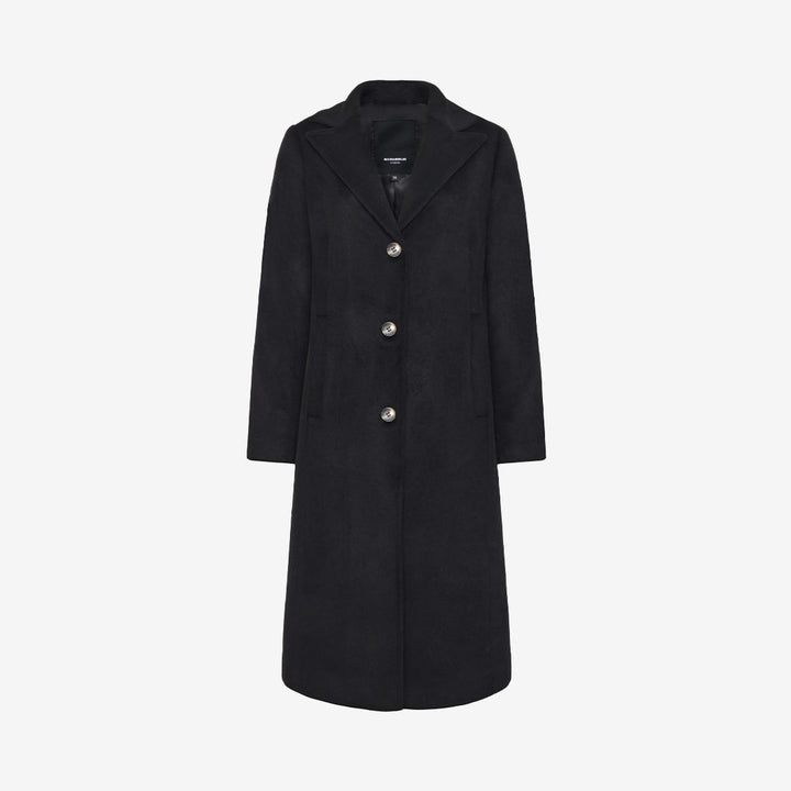 Delta Coat från Rock & Blue – lång svart kappa med knappar och slagkrage

