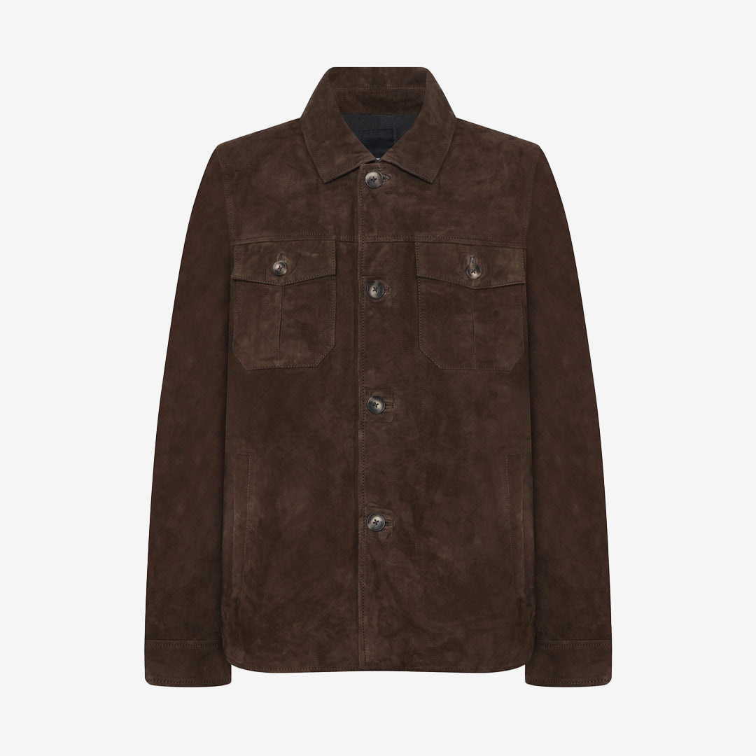 Rock and Blue Luis Shirt Jacket i mörkbrun mocka med bröstfickor och klassisk passform