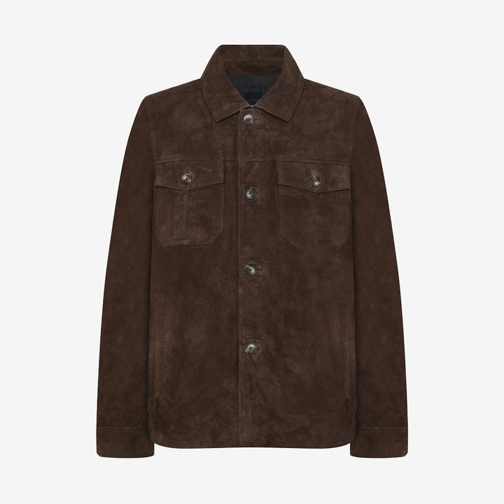 Rock and Blue Luis Shirt Jacket i mörkbrun mocka med bröstfickor och klassisk passform