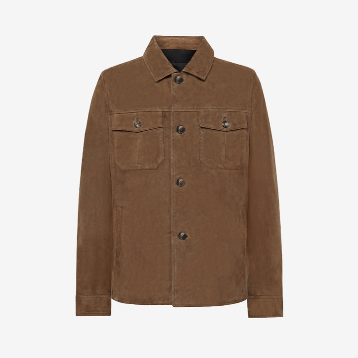 Rock & Blue Luis Shirt Jacket för herr i Walnut med mjuk mockakvalitet, rak passform och två bröstfickor.