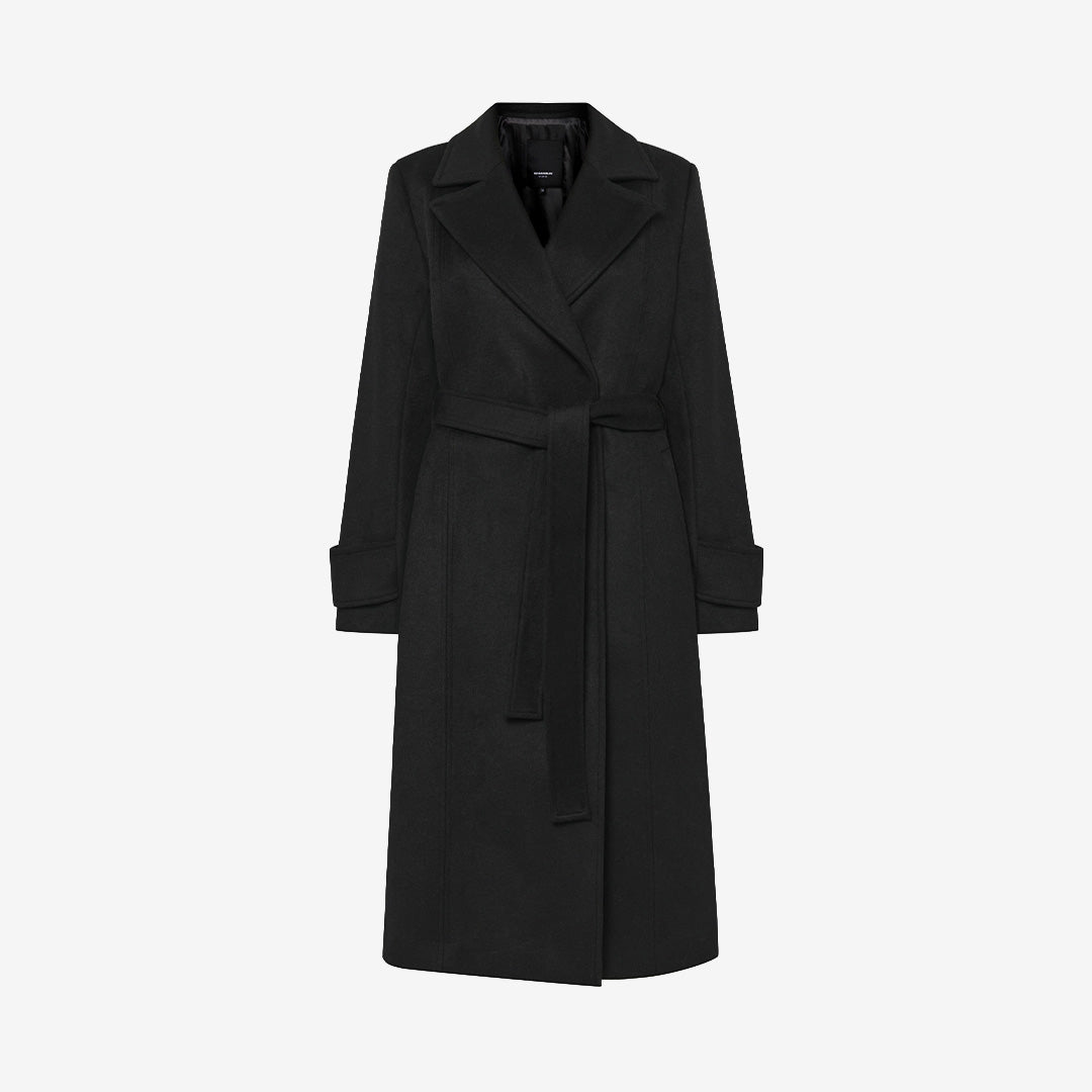 Rock & Blue Victoria Coat ullkappa för dam i Black med knytband i midjan och feminin silhuett.