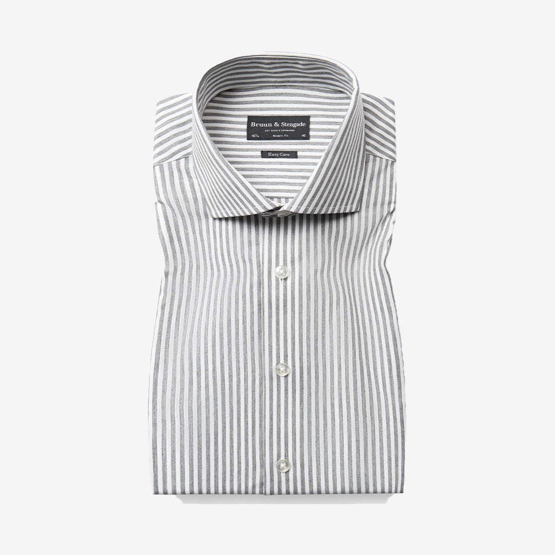 Långärmad skjorta i grönvitt mönster och bomull, modell Gerrit Modern Fit