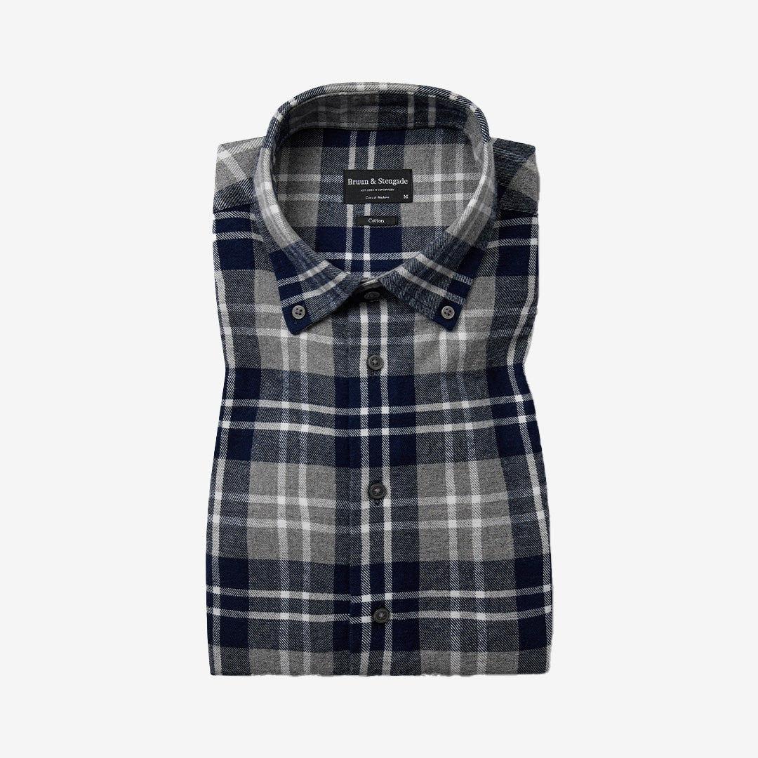 Grå skjorta i 100 % bomull med modern passform, modell Ravi Casual Modern Fit