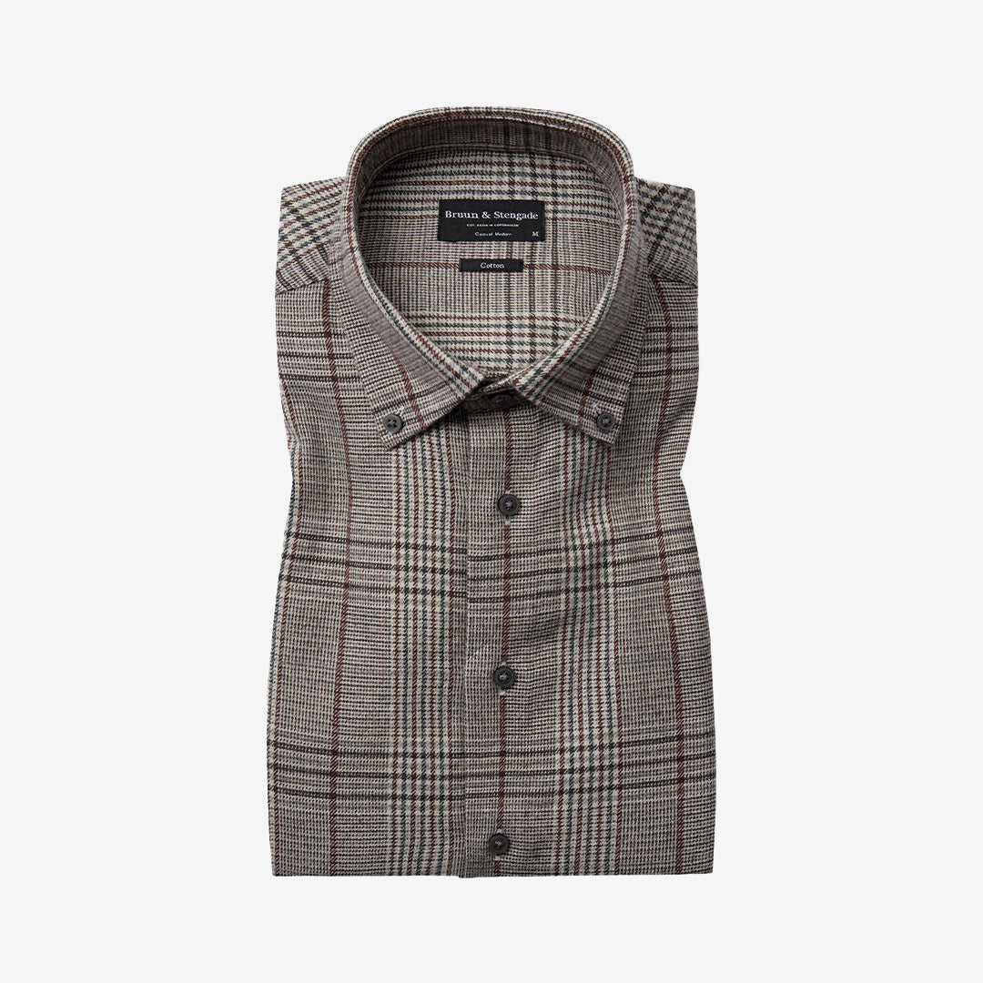 Brun herrskjorta i 100% bomull med modern passform – Tazul Casual