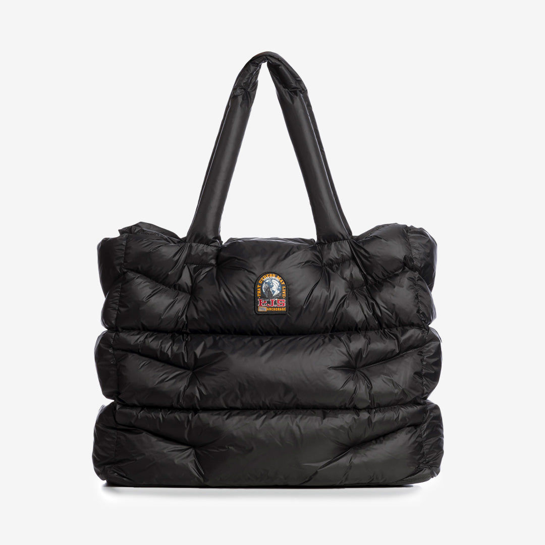 Parajumpers Hollywood shopper i Black, återvunnen nylon med topphandtag och vadderad design
