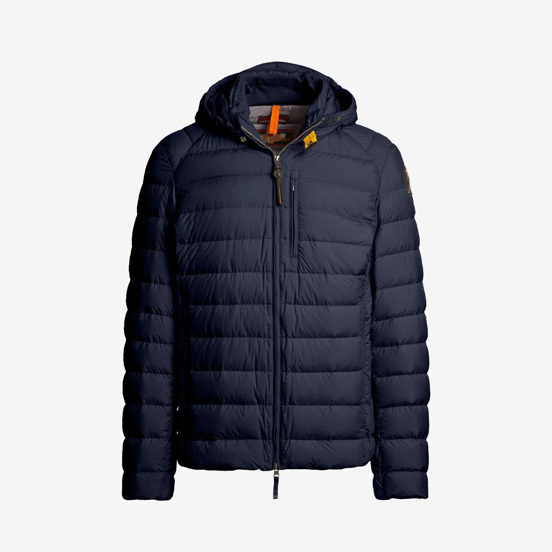 Last Minute kort dunjacka med huva i färgen Blue Navy, från Super Lightweight-serien