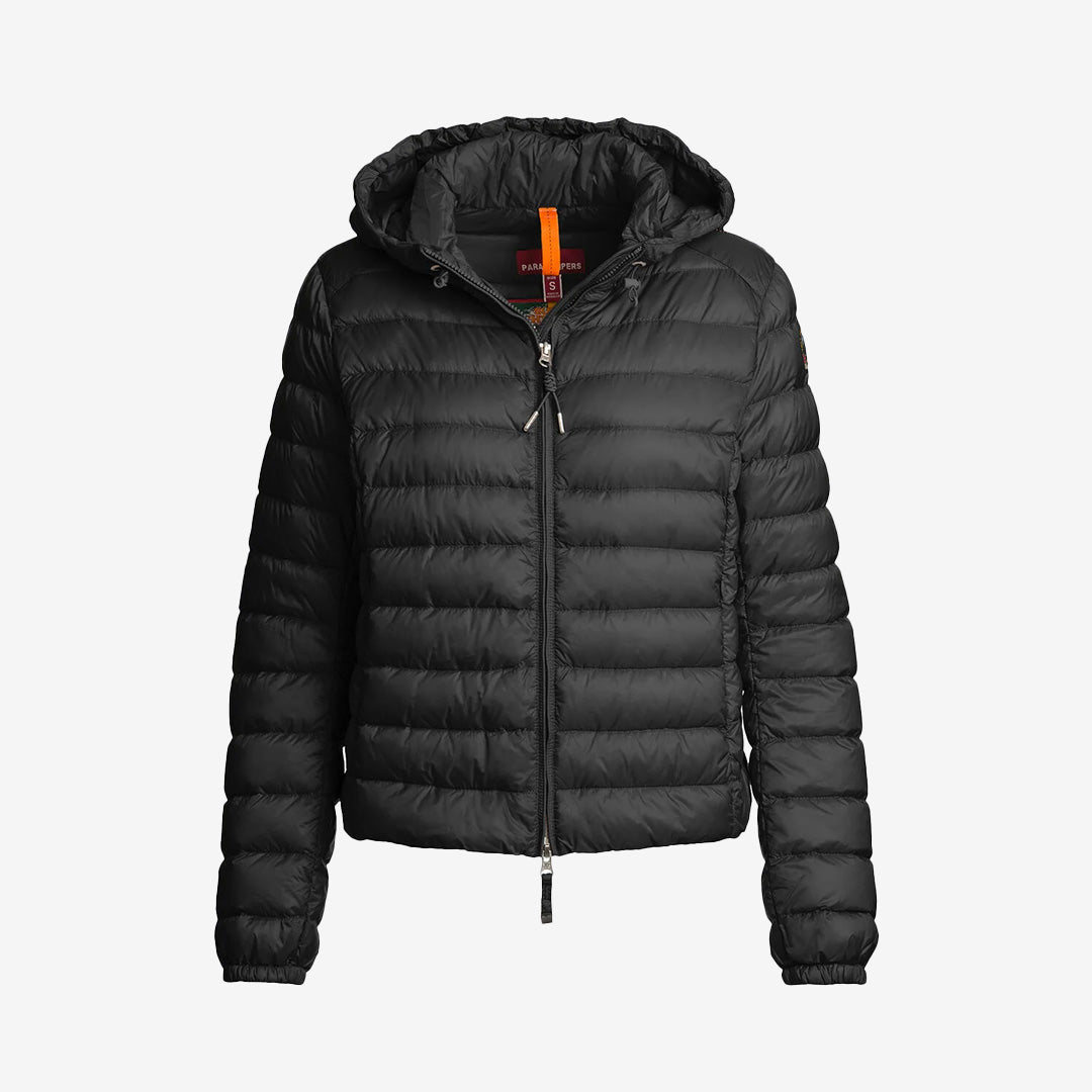 Rory kort quiltad dunjacka med huva i färgen Black, från Super Lightweight-serien