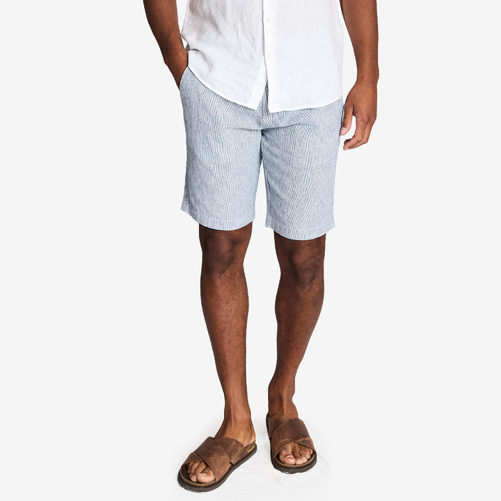Darion Regular Fit Shorts i navy och vitt – linneshorts i bomullsblandning med regular fit