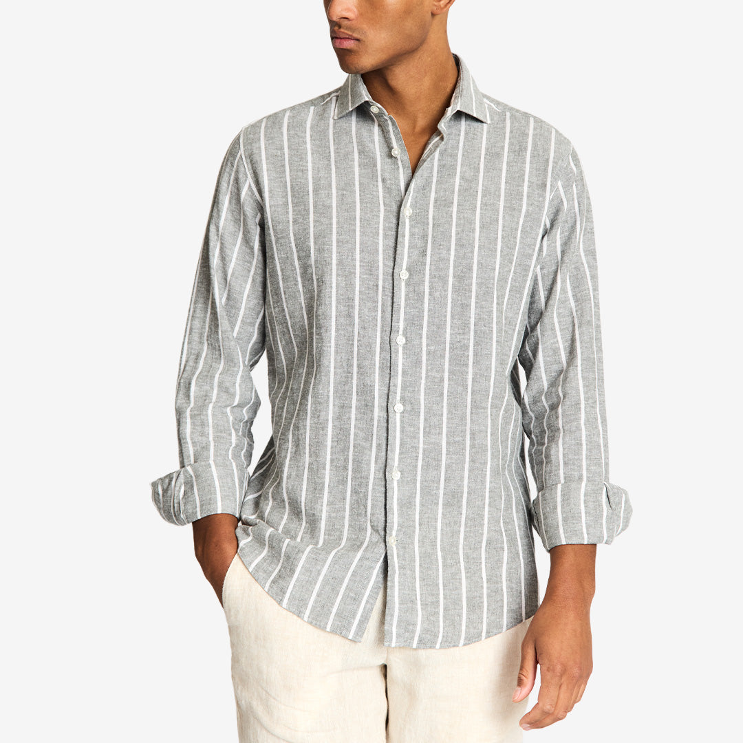 Freitas Casual Modern Fit Shirt i grön/vit – randig linneskjorta för herr med modern fit