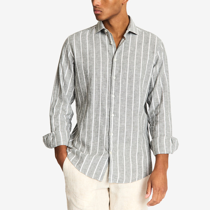 Freitas Casual Modern Fit Shirt i grön/vit – randig linneskjorta för herr med modern fit