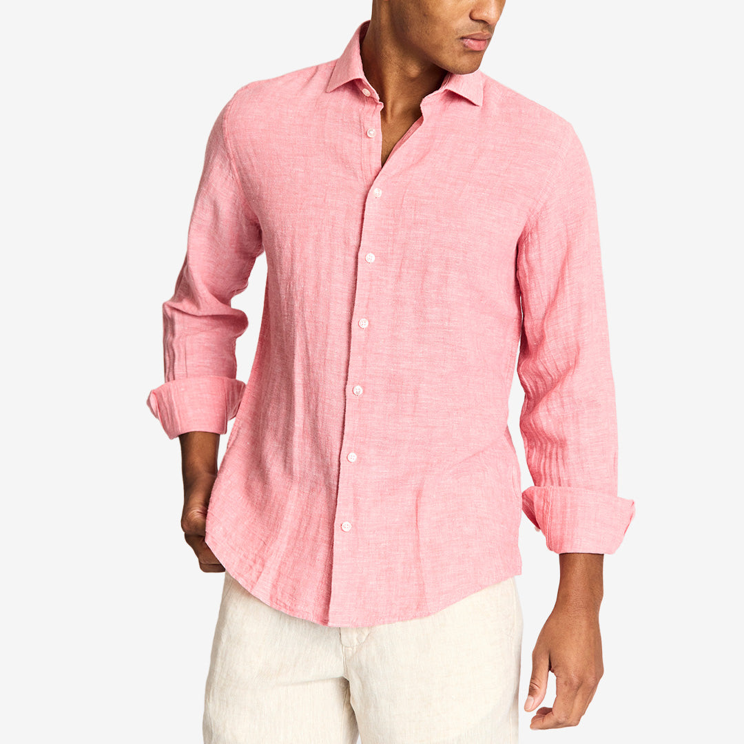 Tahaka Casual Modern Fit Shirt i rosa – linneskjorta för herr med modern fit