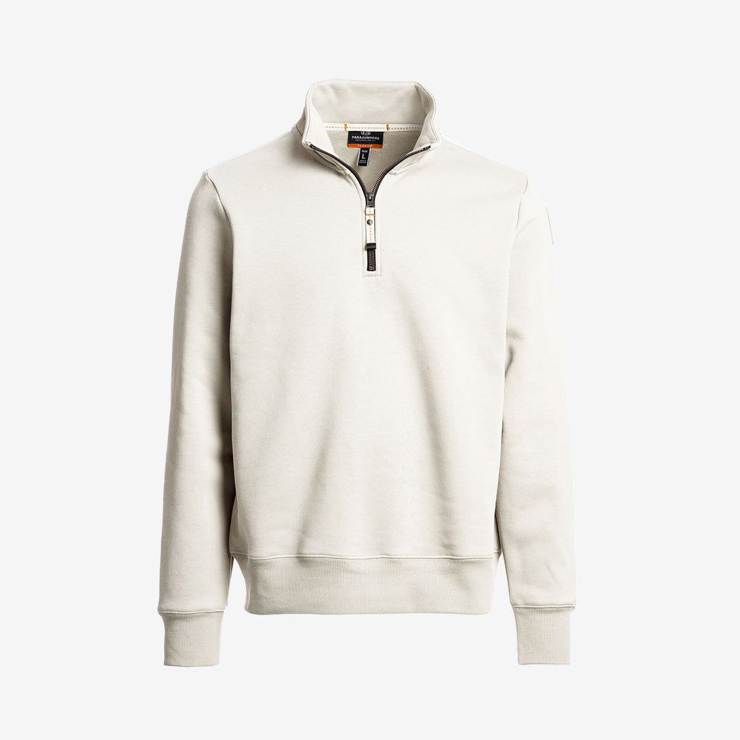 Parajumpers Broad Peak half-zip sweatshirt för herr i Warm Ivory med minimalistisk design och mjuk fleece-kvalitet.