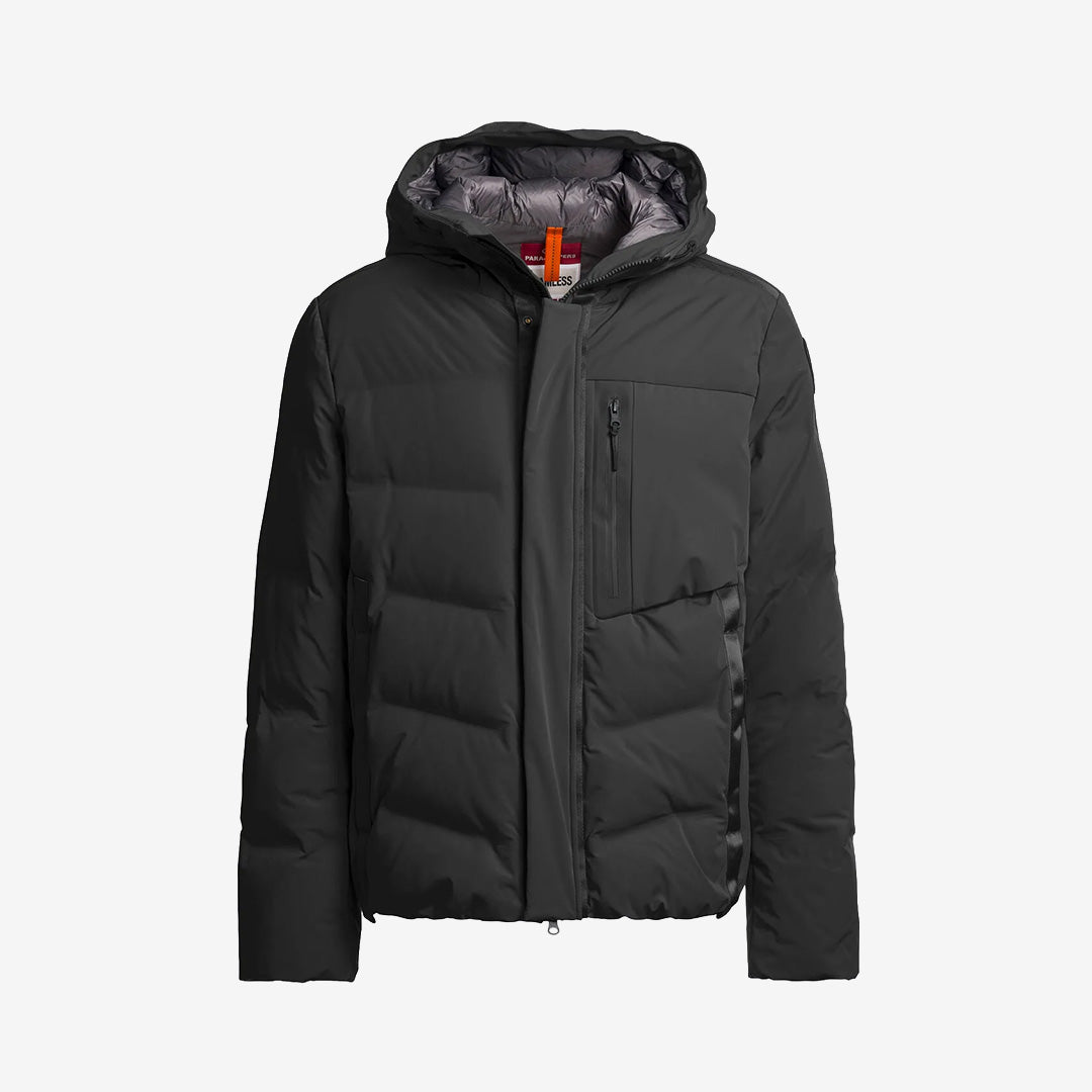 Parajumpers Taiga 2.0 dunjacka för herr i Black med huva, sömlös quiltning och kort modell.