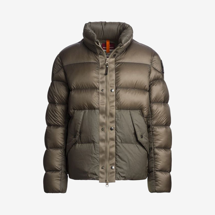 Parajumpers Golburn kort dunjacka för herr i Slate Mud med huva, Cordura® nylon ripstop och lätt dunfyllning.