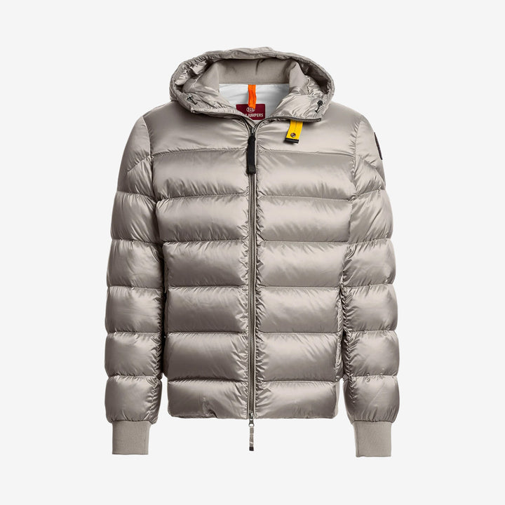 Parajumpers Pharrell huvad dunjacka för herr i Mid Grey med glänsande twillmaterial och dunfyllning.