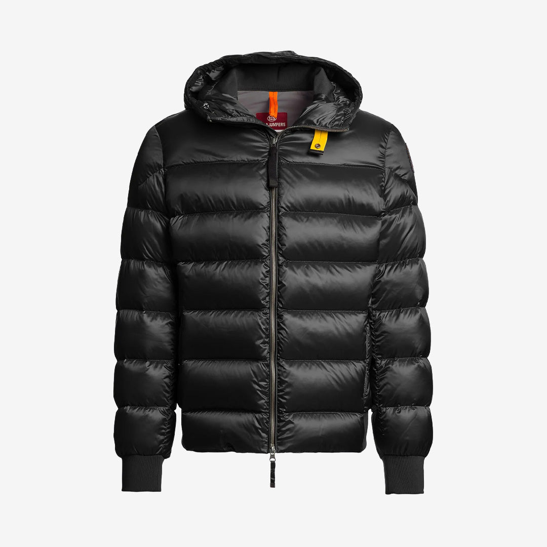 Parajumpers Pharrell huvad dunjacka för herr i Black med glänsande twillmaterial och dunfyllning.