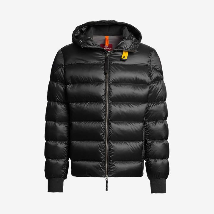 Parajumpers Pharrell huvad dunjacka för herr i Black med glänsande twillmaterial och dunfyllning.