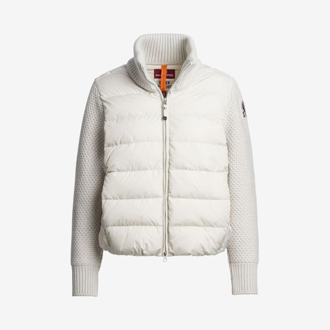 Parajumpers Moonie 2.0 dunjacka för dam i Chalk White med bombermodell, ullblandning och dunfyllning.