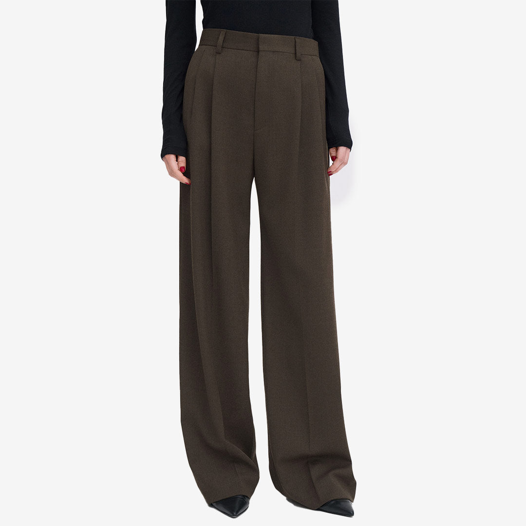 Filippa K Darcey Wool Trousers – vida bruna ullbyxor med hög midja och frontveck