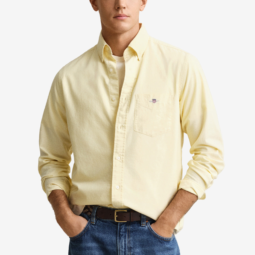 Reg oxford shirt i light mustard yellow, 100 % bomull