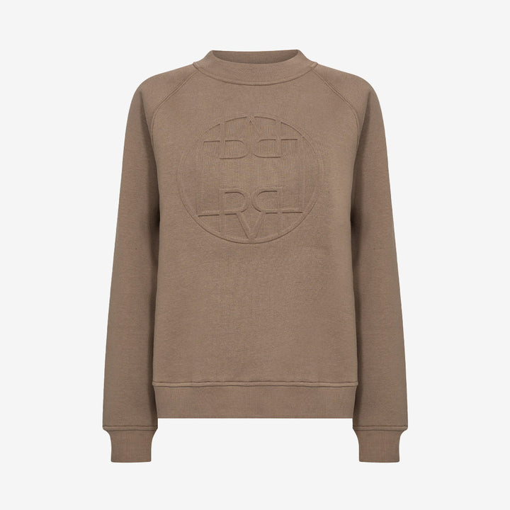 Levete Room LR-NUKA 11 – grå sweatshirt med rund hals och cirkelformad logotypdesign i ekologisk bomullsblandning.