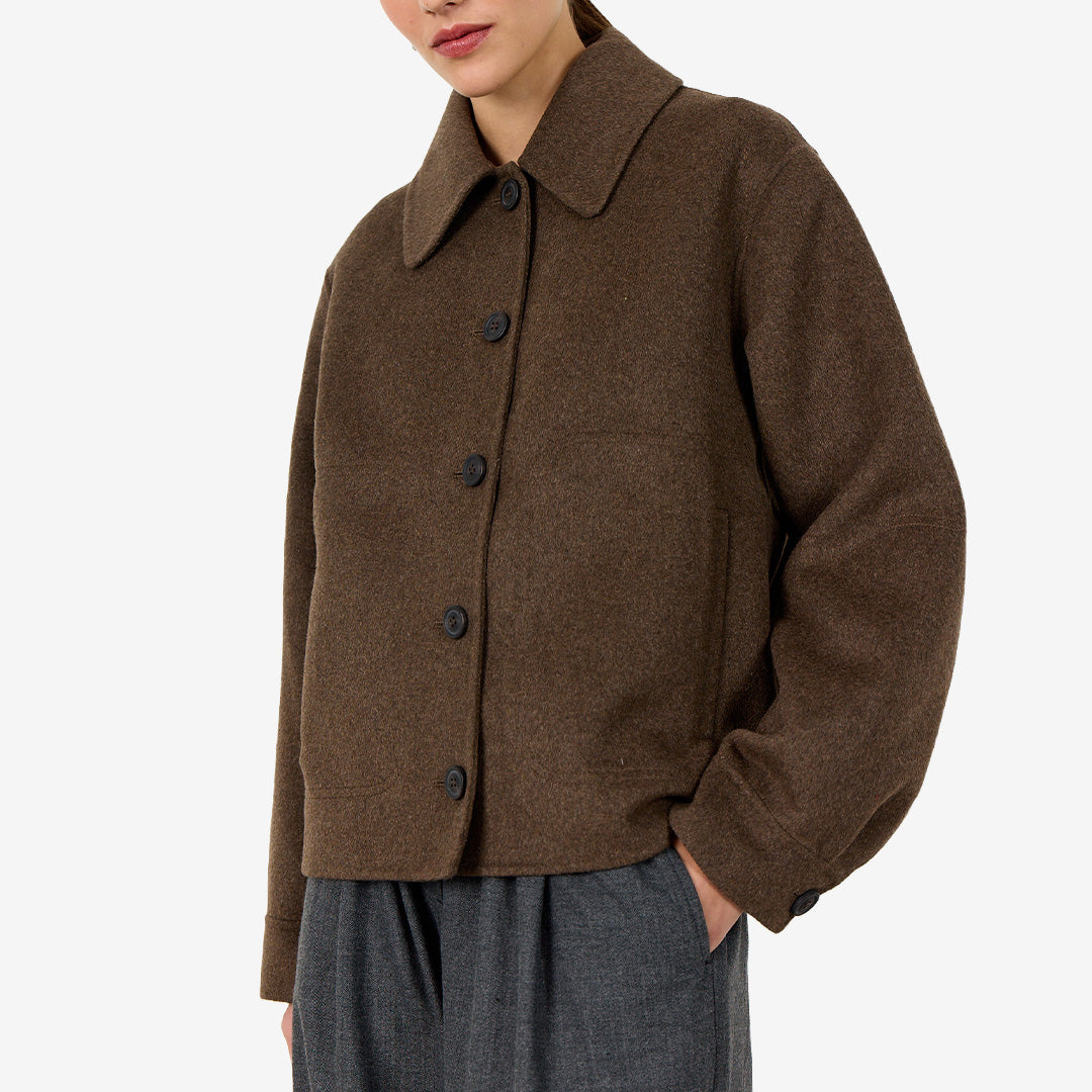 Melerad coffee-färgad ulljacka, modell LR-OWA 25 Jacket