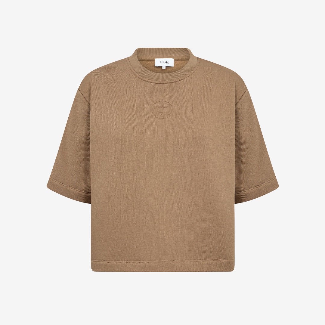 Levete Room 301632 LR-NUKA 28 T-shirt i Otter med ribbad halsringning och ekologisk bomull för dam