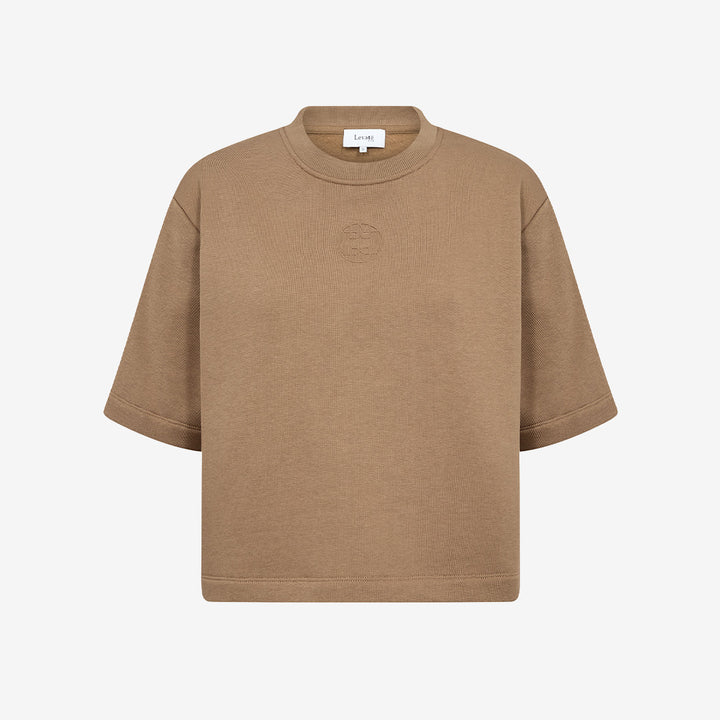 Levete Room 301632 LR-NUKA 28 T-shirt i Otter med ribbad halsringning och ekologisk bomull för dam