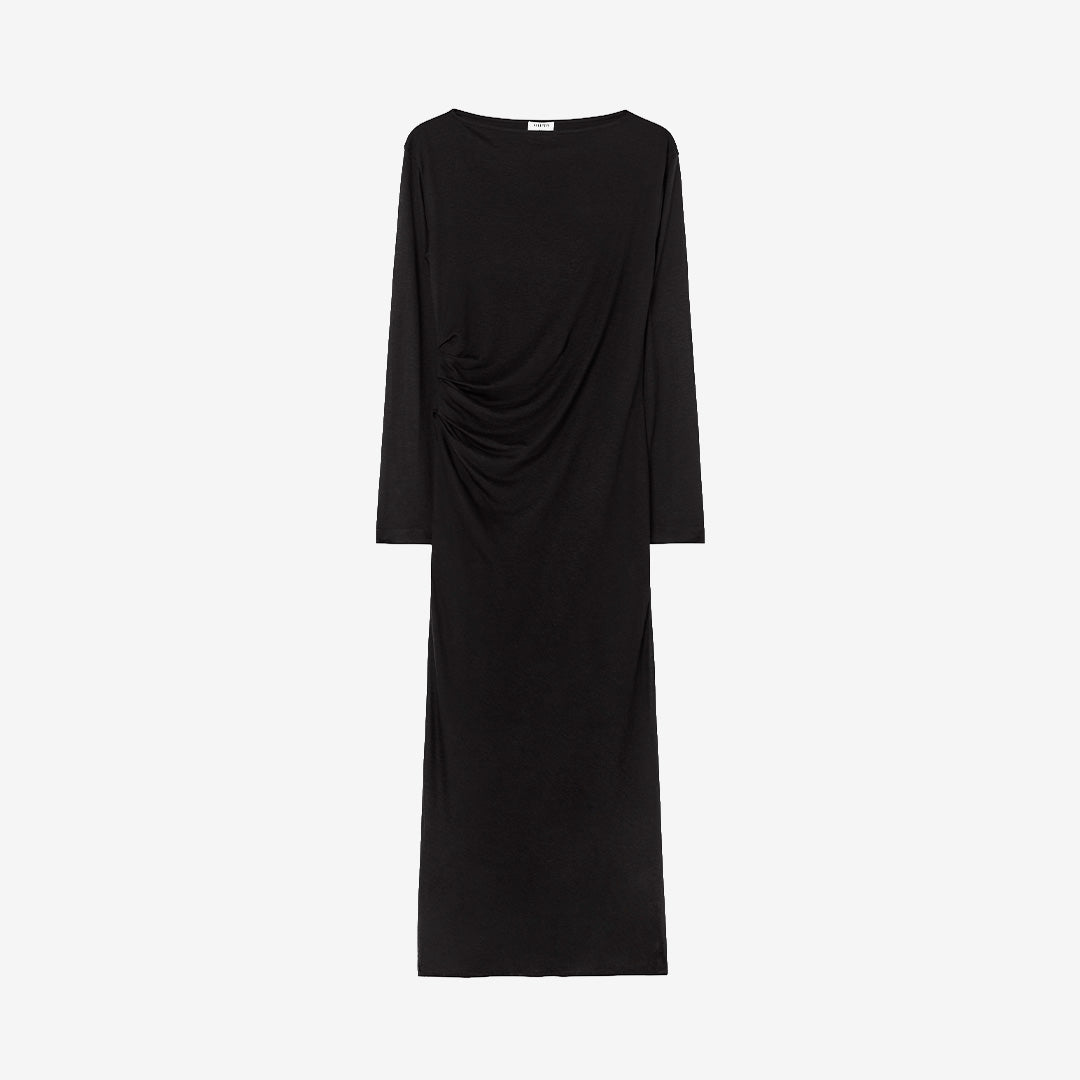 Filippa K Gathered Lyocell Cashmere Dress i svart, elegant klänning i mjuk lyocell- och kashmirblandning med följsamt fall.